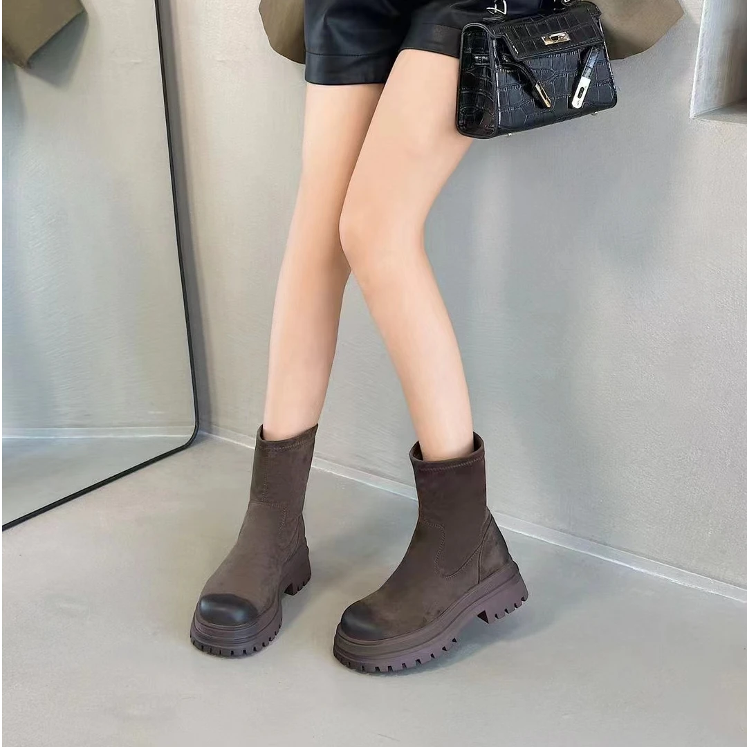 秋季新款时尚靴子女粗跟圆头气质短靴155-5B