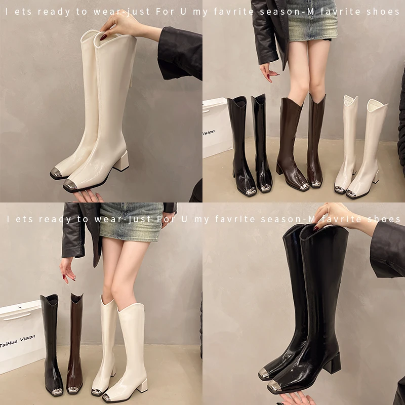K246059 《气质女神》新款秋冬骑士长靴百搭粗跟不过膝时装女靴加绒