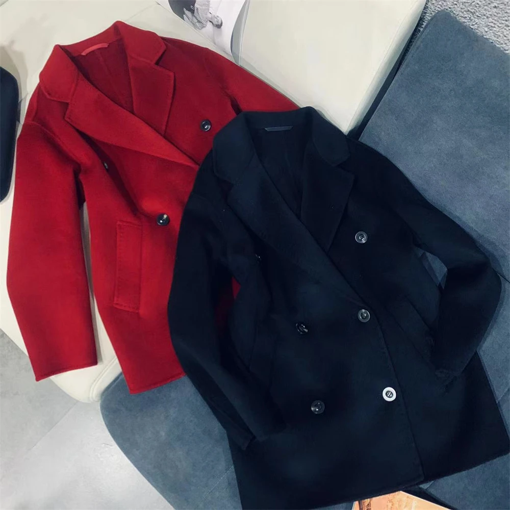 YiPo‘er. Studio 新款时尚休闲羊毛羊绒双排扣大衣短款外套1306