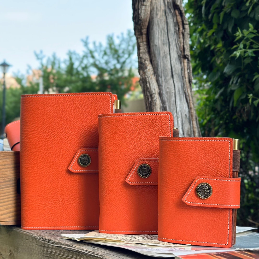 本儿哥文具店 新款爱马橙真皮活页手帐本头层牛皮记事本日记本