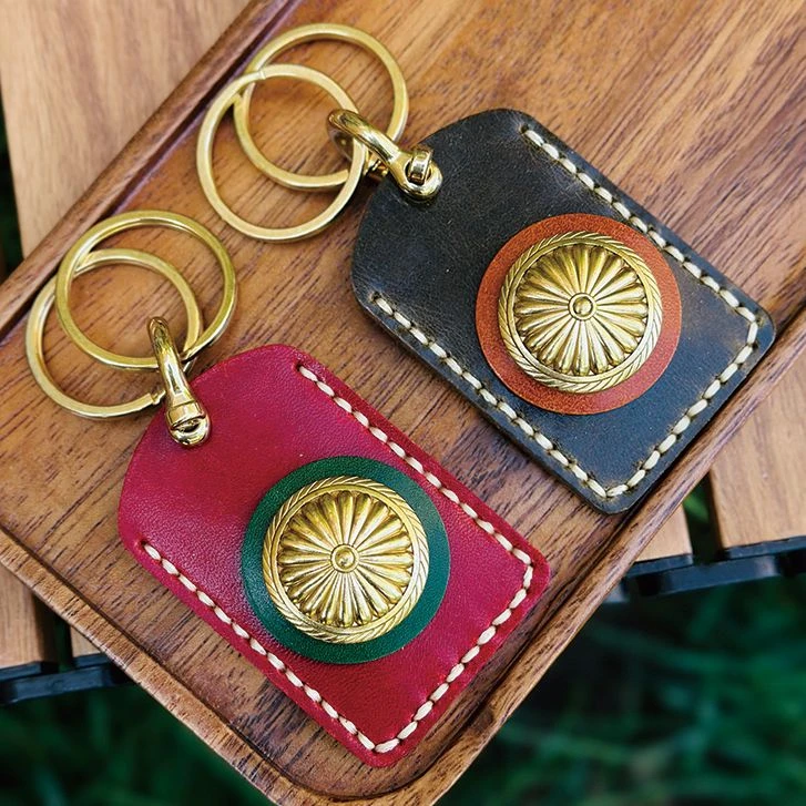 【3×5】真皮手工门禁电梯卡套黄铜配饰牛皮钥匙挂扣