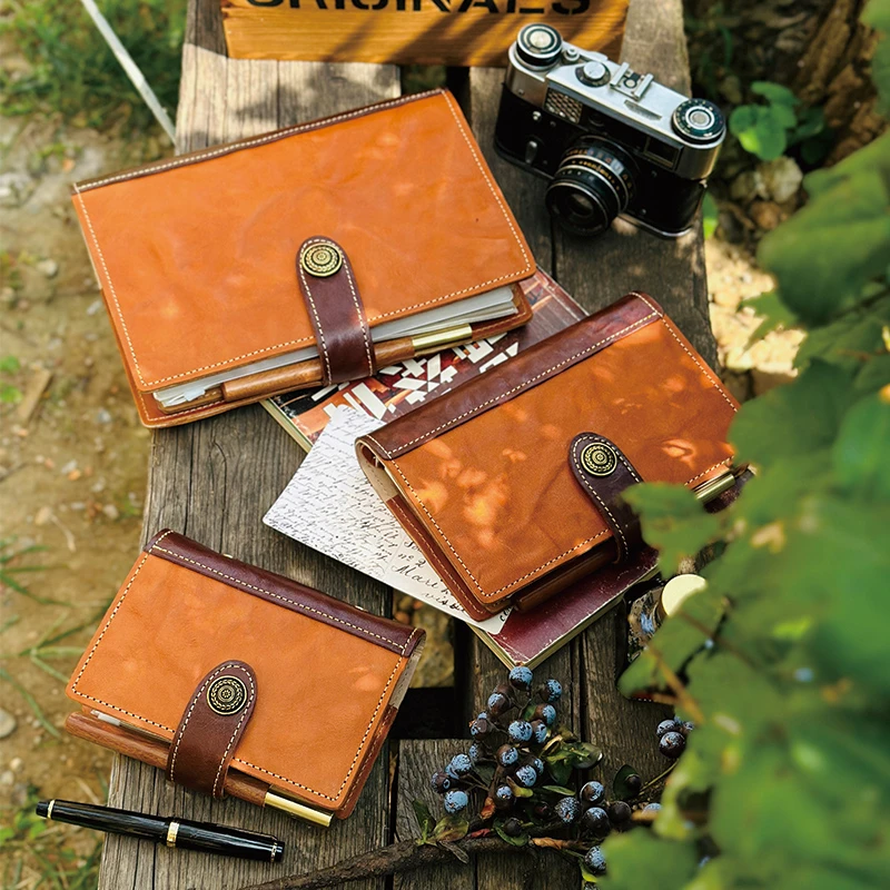 真皮活页手账本A5A6A7琥珀流光拼接撞色简约款牛皮记事本日记本