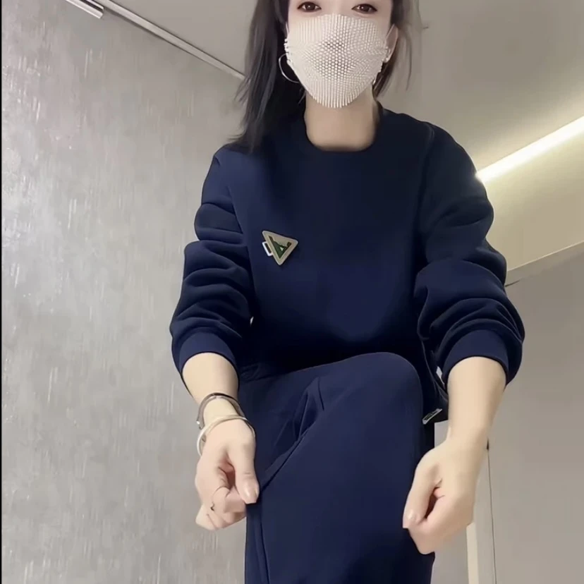 三角标运动时尚套装加绒卫衣卫裤俩件套气质长袖休闲宽松圆领大码