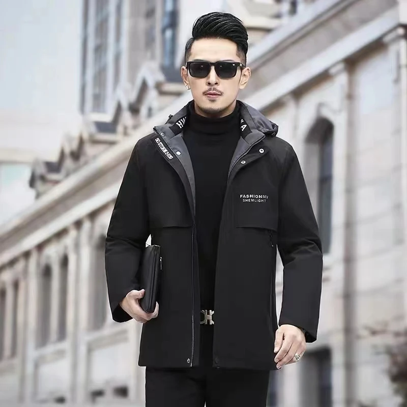 时尚男款加厚兔毛内胆连帽派克服