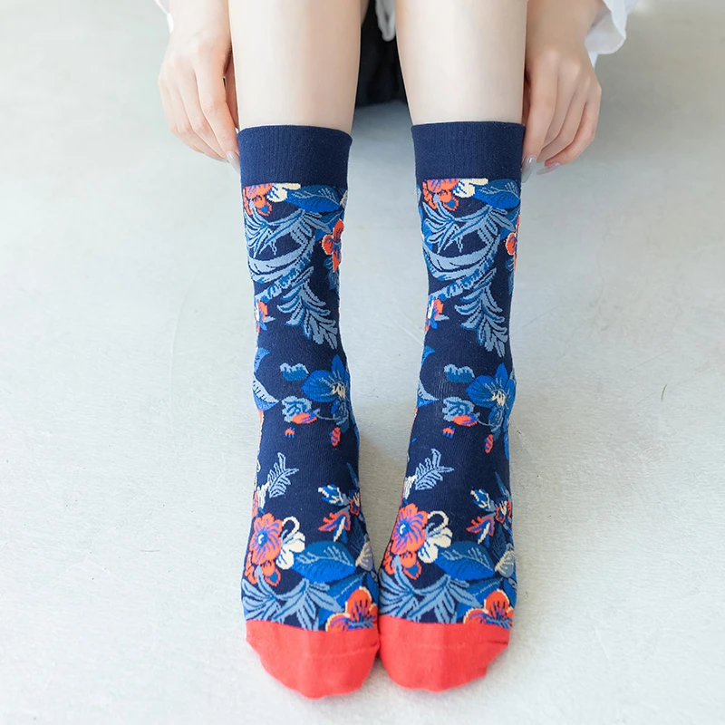 法国油画袜子中筒袜女春夏棉袜ins潮情侣艺术长袜潮袜【8814款】