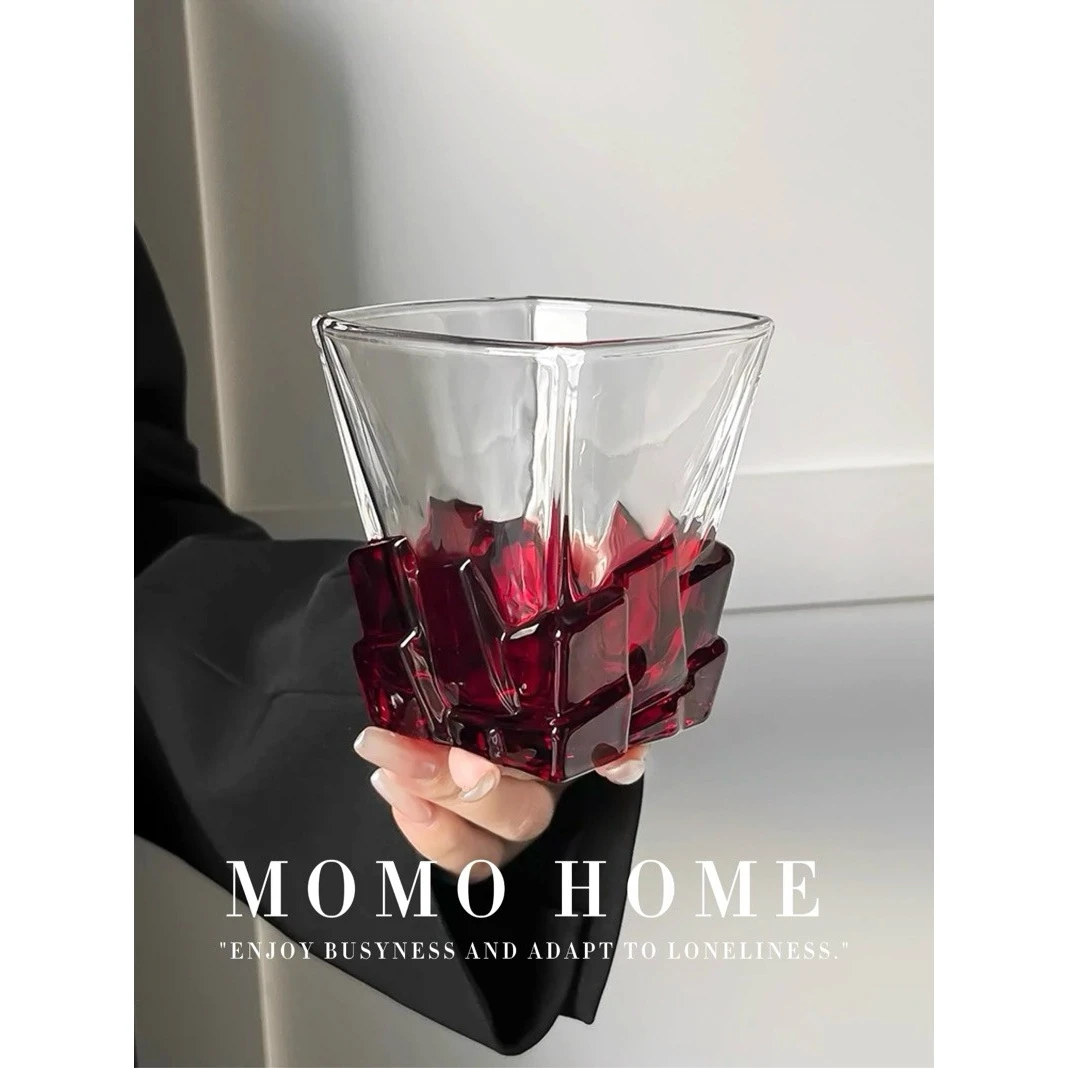 ANNA 北欧创意网红水杯轻奢高档玫红冰块杯玻璃杯小众设计高级感