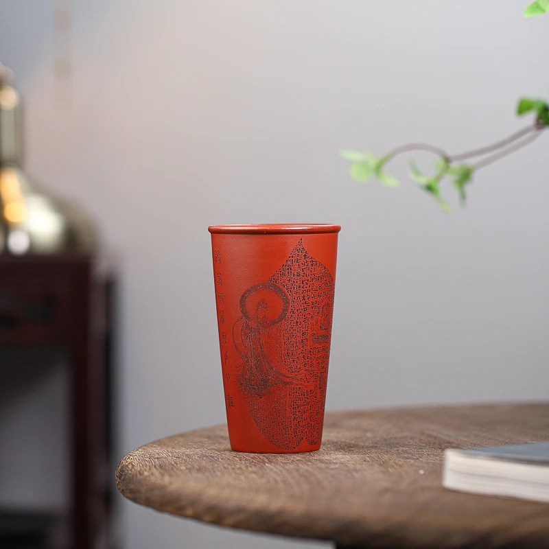 2396 | 宜兴紫砂杯  西望山房《叶子心经》直筒手工主人杯