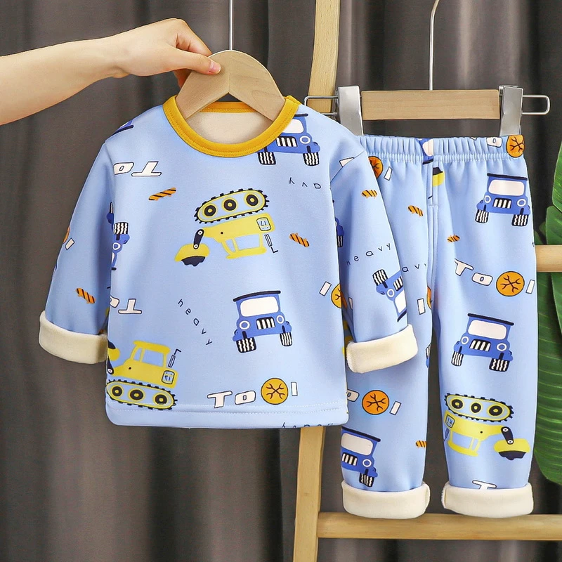 2024新款儿童加绒保暖内衣男女童套装中小童秋冬加绒加厚秋衣秋裤