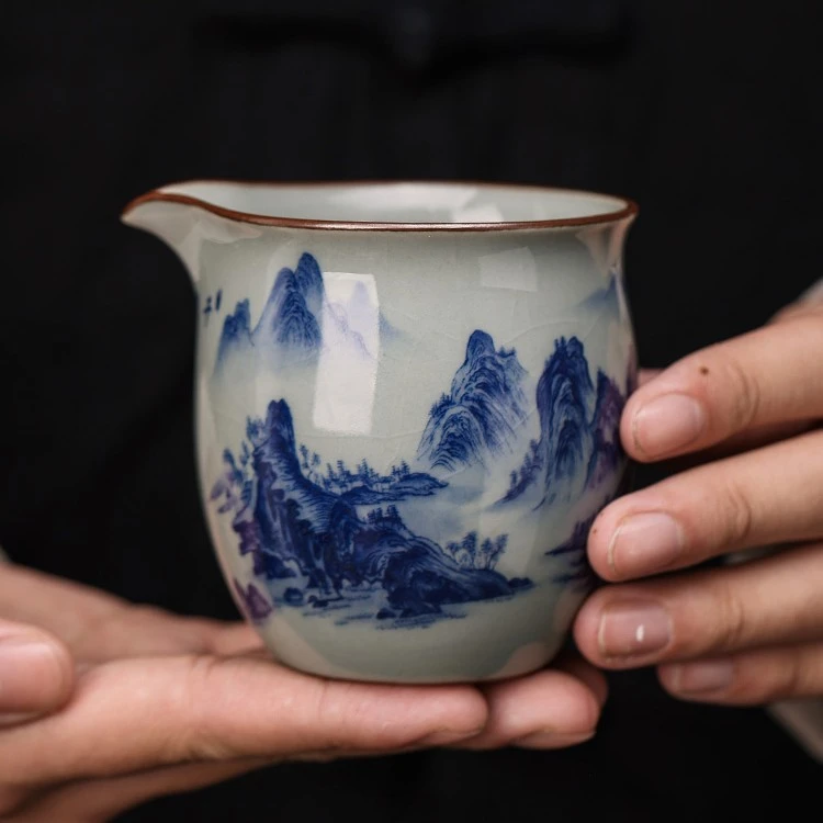 手绘青花瓷千里江山陶瓷茶海复古单个分茶器公杯家用茶道功夫茶具