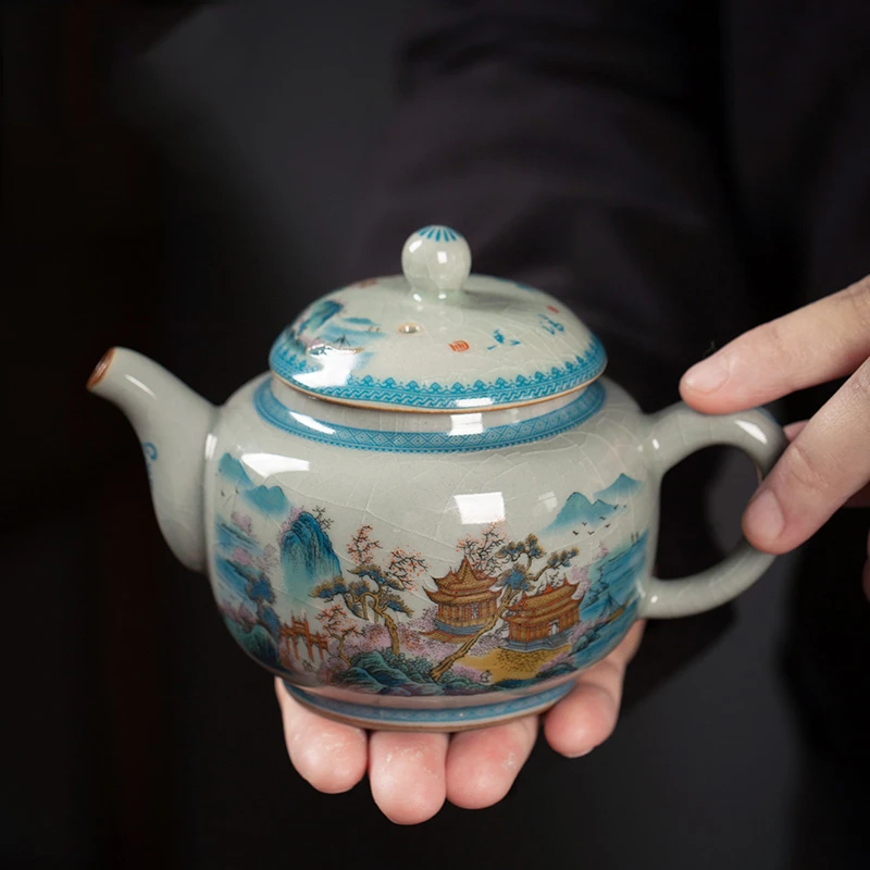 景德镇陶瓷茶壶单壶家用办公粉彩世外桃源泡茶杯套装功夫茶具冲茶