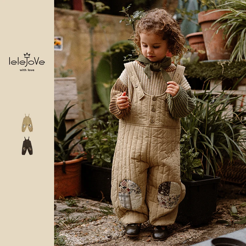 【lelejove】北欧风宝宝棉裤冬季儿童夹棉裤子背带裤3AT53175