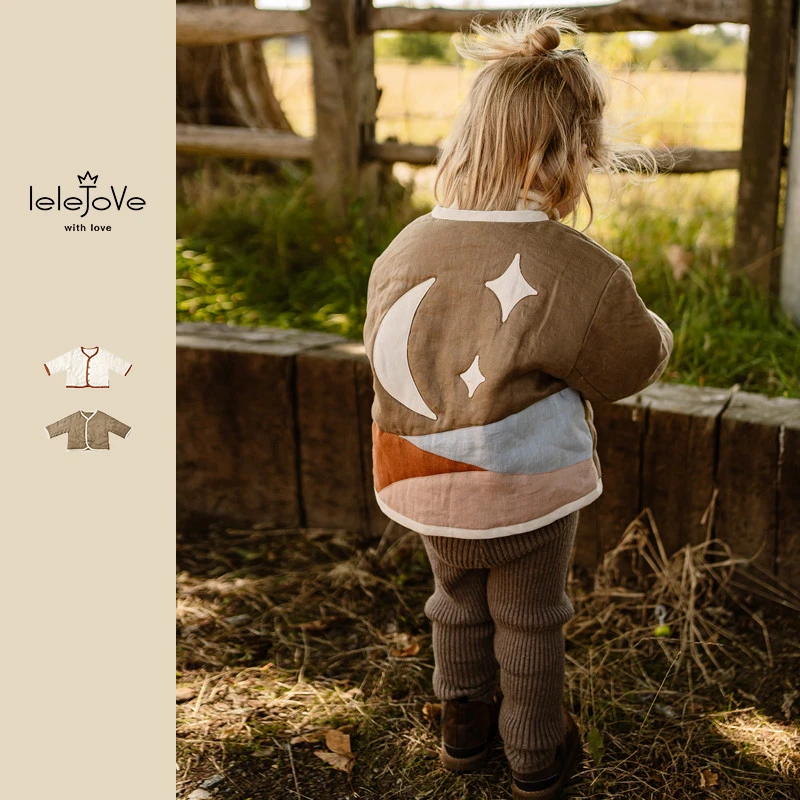 lelejove北欧风儿童棉服24秋冬新品棉服印花保暖加厚外套4AT35766