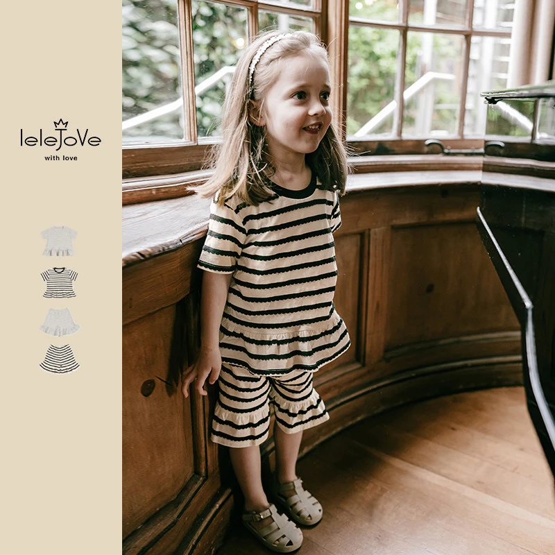 【lelejove】北欧风儿童条纹短袖24夏上新女宝百搭T恤短裤4AU33218