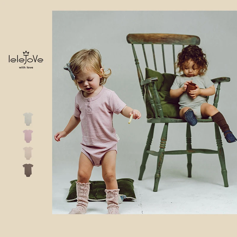 lelejove北欧风婴童短袖包屁衣羊毛混纺短袖哈衣宝宝轻薄4AS31980