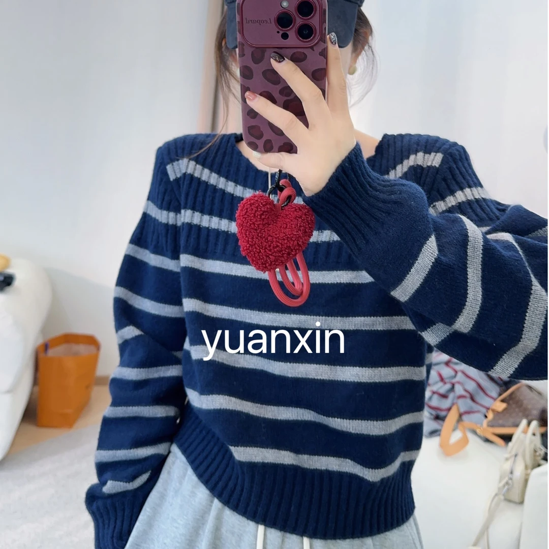 YX四 MY21016新款横条一字领毛衣时尚秋冬百搭