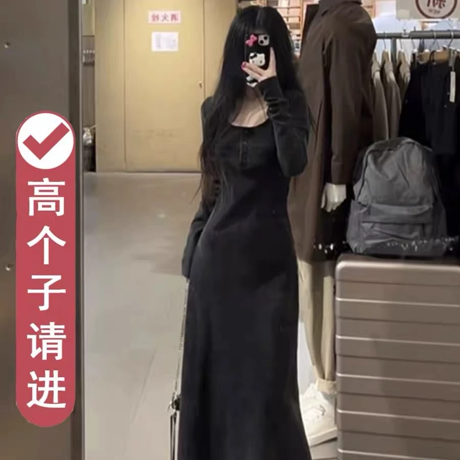 高个子女装气质连衣裙2025年春季新款高腰减龄长款法式长袖加长版