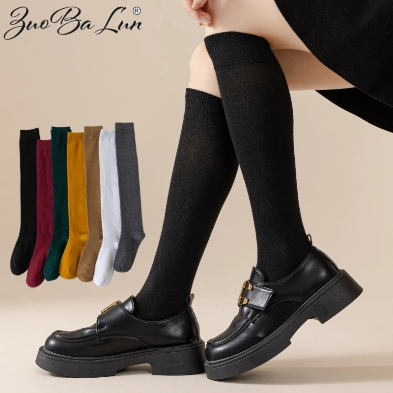 瘦小腿压力袜女棉质韩版小腿袜纯色学院风中长筒袜秋冬季抖音月付