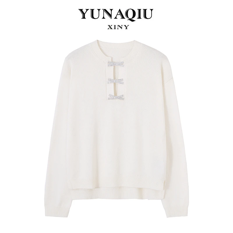 YUNAQIU时尚设计感轻奢羊毛纯色百搭休闲长袖套头圆领针织衫-3120