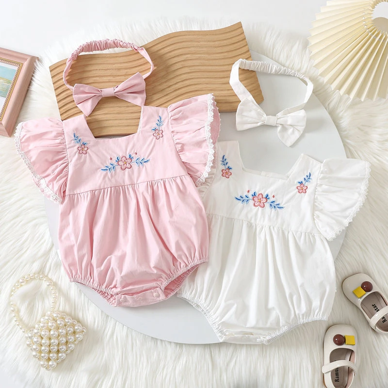 婴幼儿女宝刺绣淑女气质包屁衣满月周岁公主连体