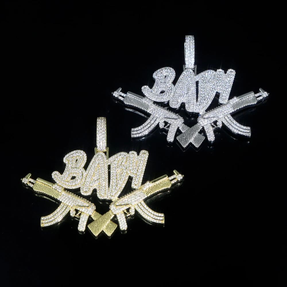 铜合金合成锆石项链 TWG诺米lodmemo同款说唱勾芡嘻哈满钻吊坠项