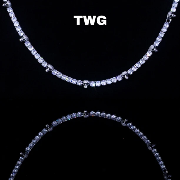 铜合金合成锆石项链 TWG欧美黑豹款5mm锆石网球链坠链骷髅头项链