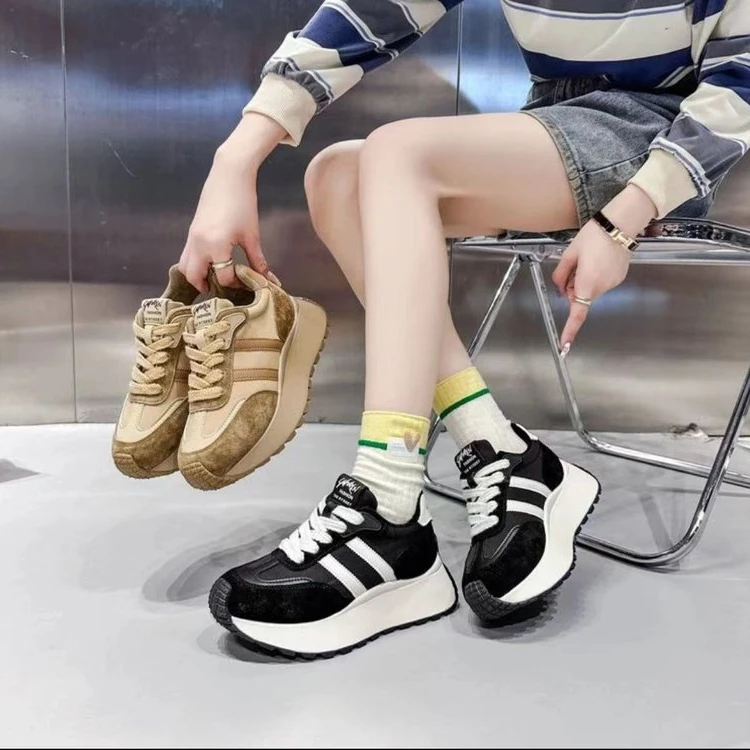 2023秋季透气百搭休闲运动厚底拼色阿甘鞋女松糕鞋老爹鞋