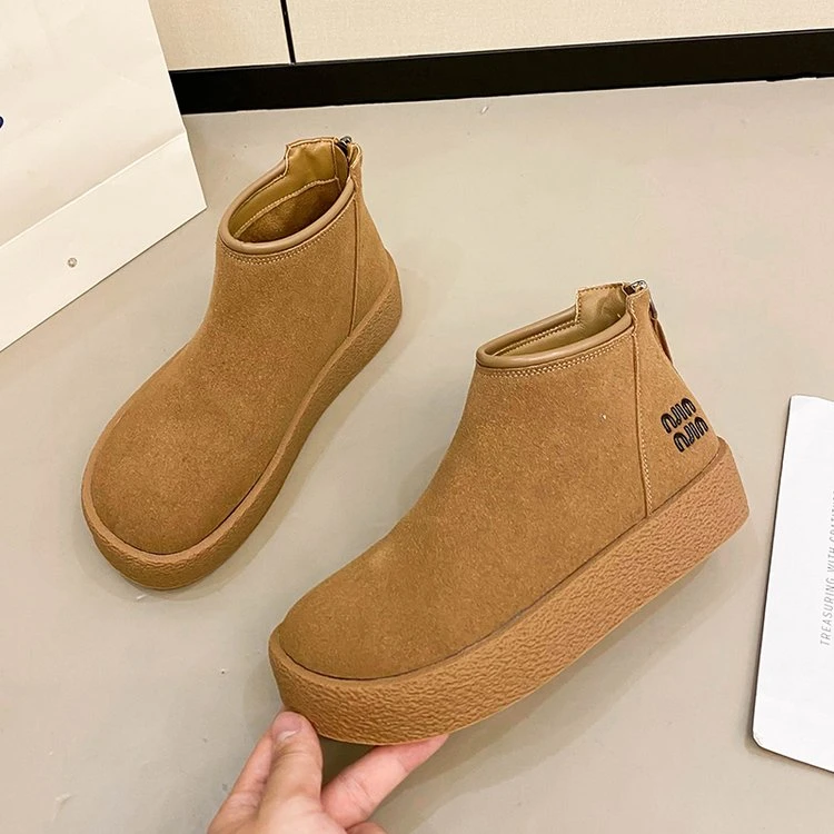 勃肯厚底短靴2024秋冬新款百搭复古磨砂皮时尚后拉链棉鞋