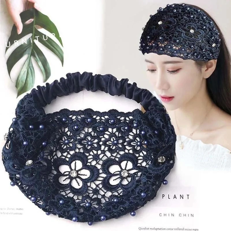 【新疆包邮】蕾丝薄款宽边发带女气质网纱透气包头巾宽头套时尚