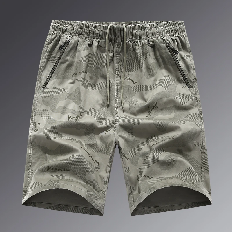 新款2023男款迷彩五分裤中老年夏季宽松大码直筒胖子短裤户外休闲