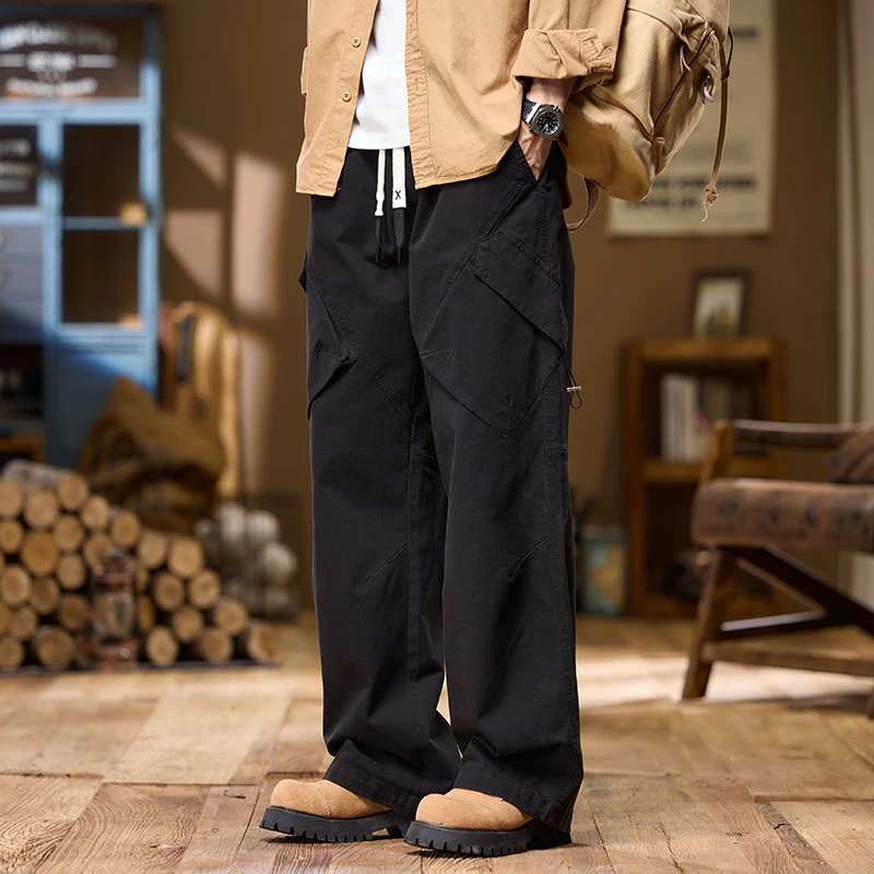 2024秋季大码新款男士美式重磅纯棉多口袋工装裤长裤直筒休闲裤子