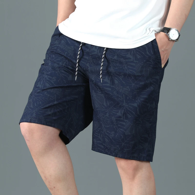 2024年新款夏季中年男士短裤印花沙滩裤五分裤松紧腰纯棉透气裤子