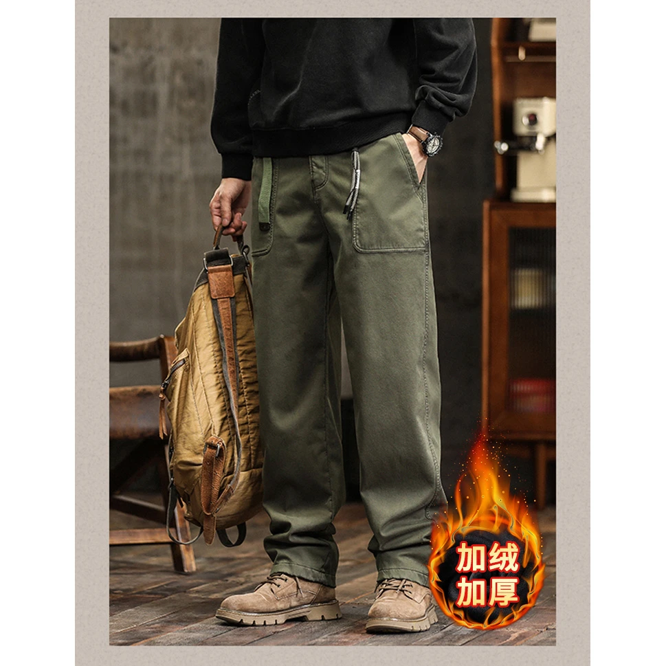 2023新款多袋秋冬大码加绒宽松九分裤束脚裤休闲裤工装裤男