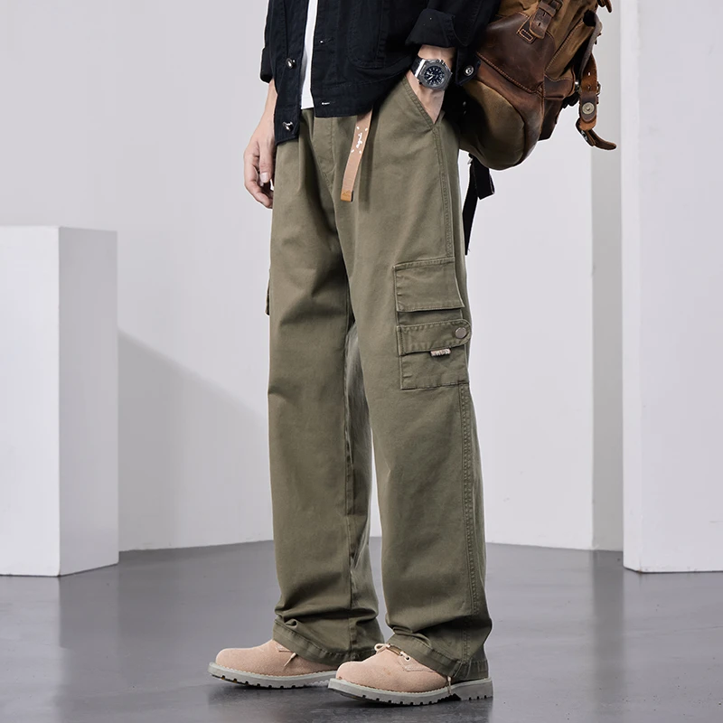 2024秋季大码新款男士美式重磅纯棉多口袋工装裤长裤直筒休闲裤子