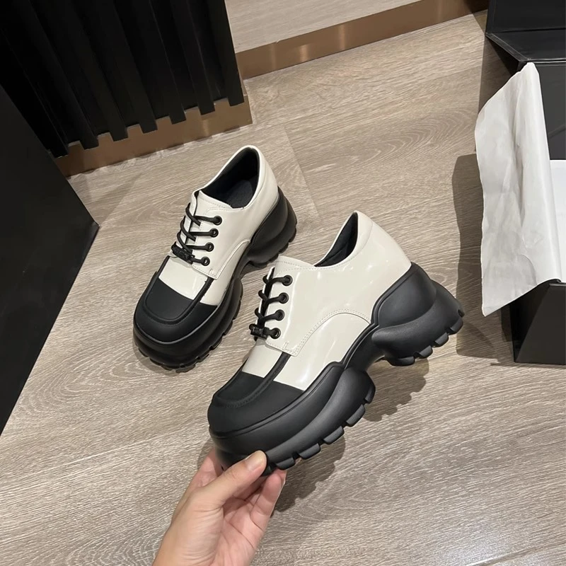 英伦风小个子厚底增高漆皮小皮鞋女2023秋季新款松糕乐福鞋