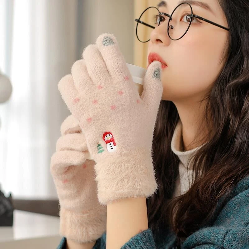 清仓捡漏4.9保暖手套女士可爱触屏手套加厚毛绒户外防寒骑车手套