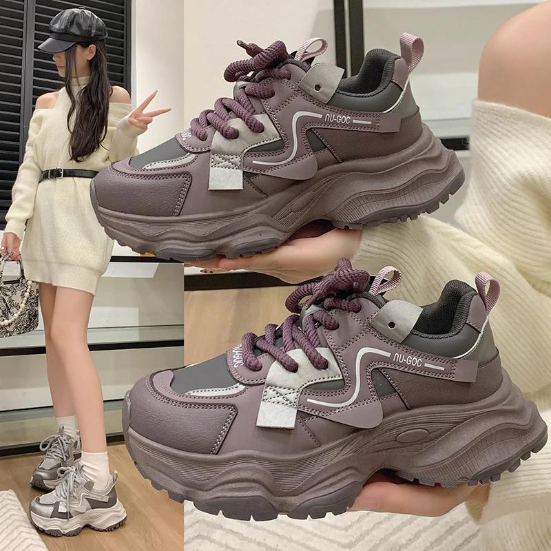 黑色厚底老爹鞋女2024秋季新款炸街爆款学生百搭休闲显脚小运动鞋