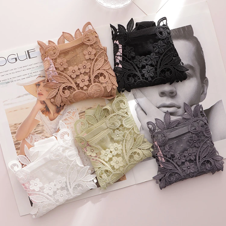 欧美法式女士内裤蕾丝高级感爆款水溶花薄款透气舒适三角裤棉裆