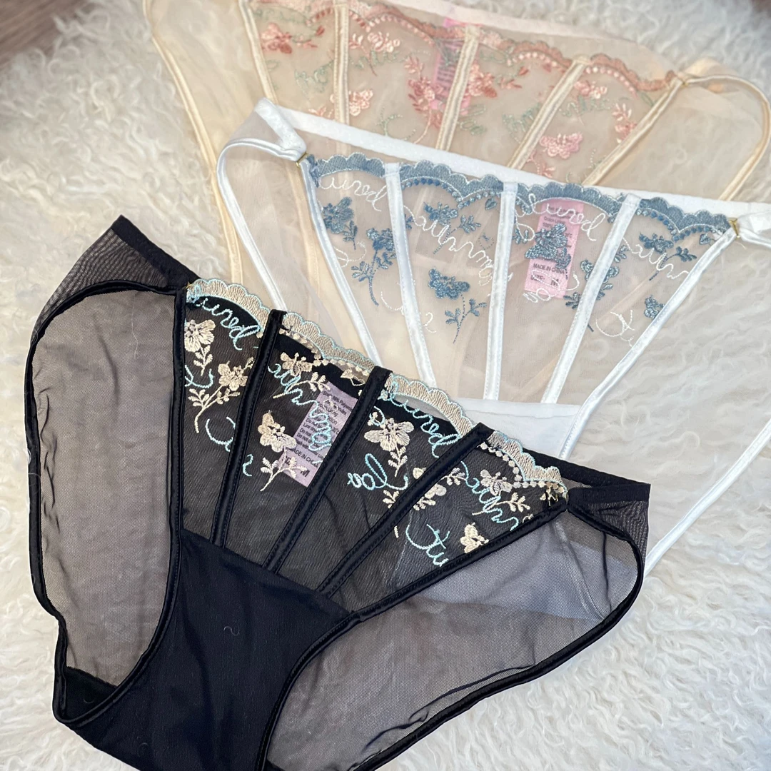 3条装高端轻奢女内裤时尚刺绣蕾丝夏季薄透低腰舒适性感纯欲风