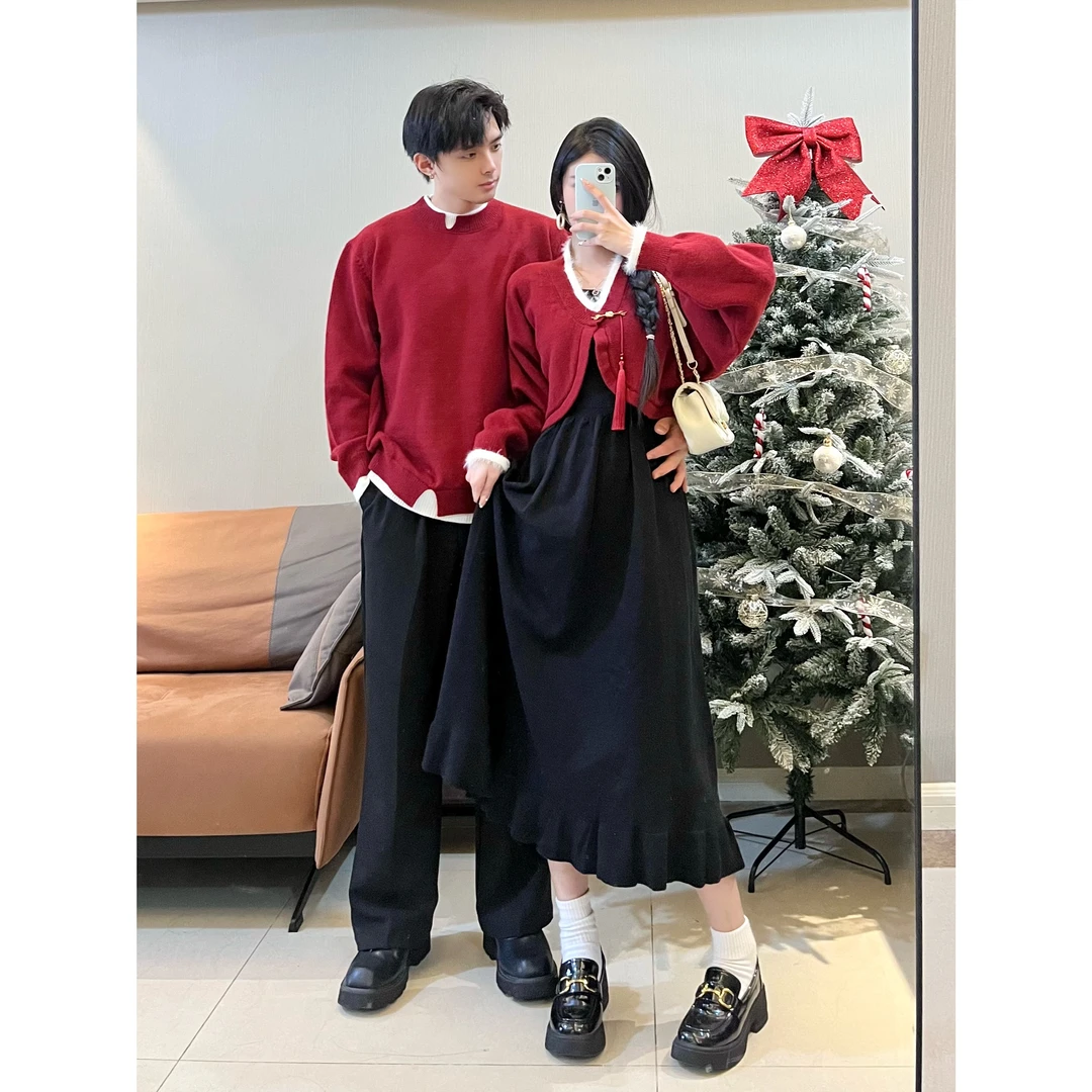 小众设计感情侣装秋冬韩版毛衣连衣裙两件套法式一衣一裙ins潮牌