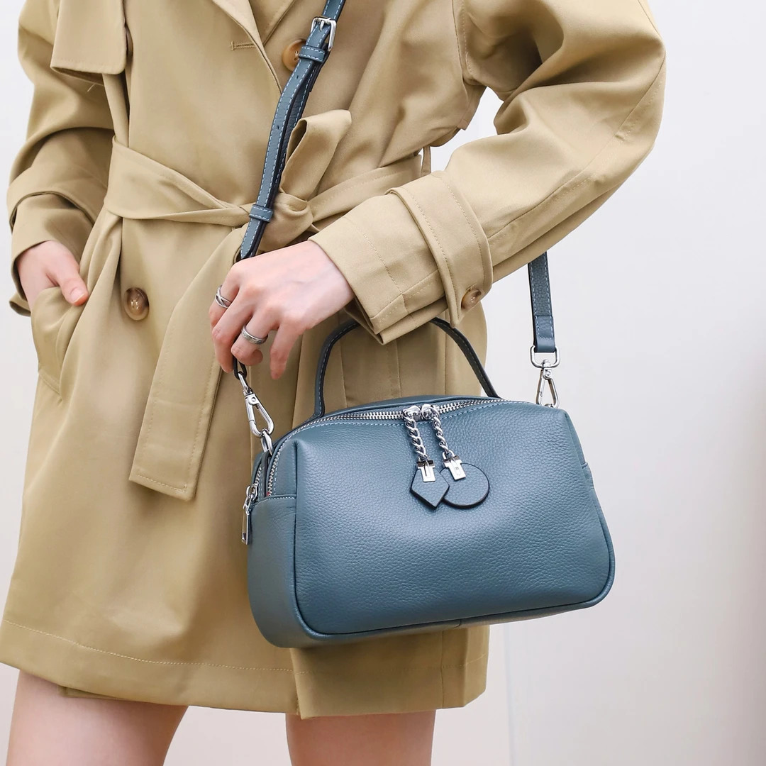 时尚百搭牛皮单肩中年女士包斜跨包真皮女包新款妈妈包小包包爆款