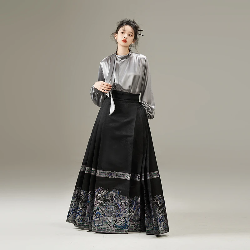 余璟【林中亭隐】2024原创明制织金马面裙女汉服国风日常春夏新款