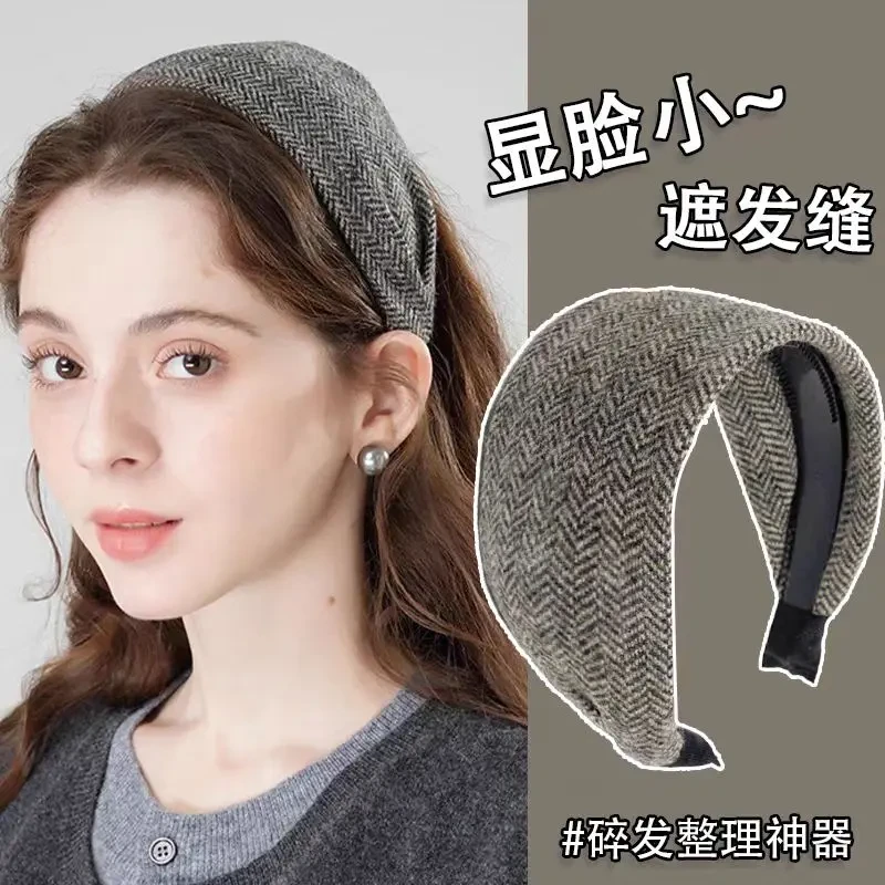 老钱风羊毛宽边发箍女秋冬新款高颅顶头箍遮白发缝神器显脸小发箍