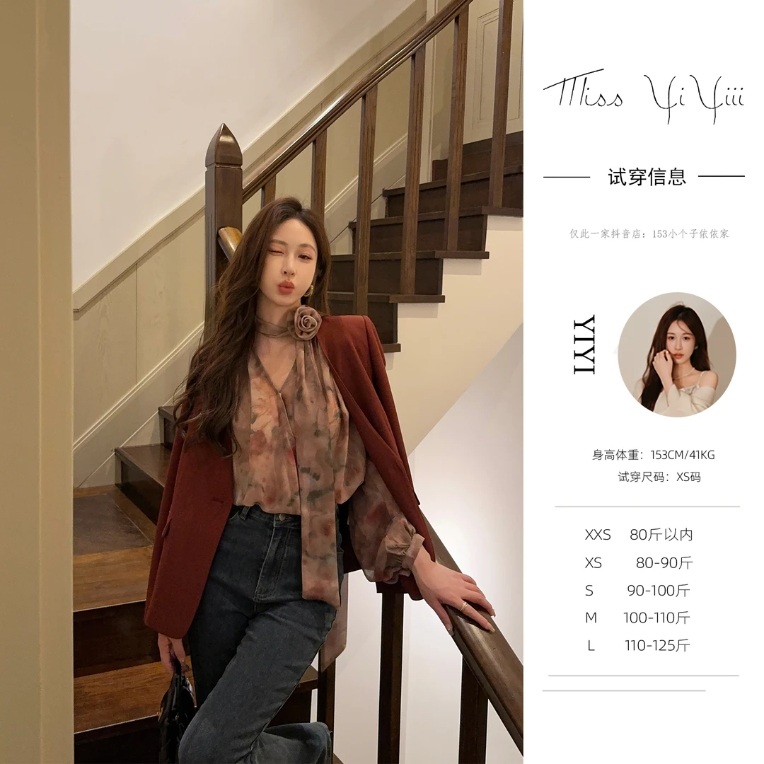 【安可拉红】<YiYiii>小个子2024新款安可拉红复古英伦风西装外套