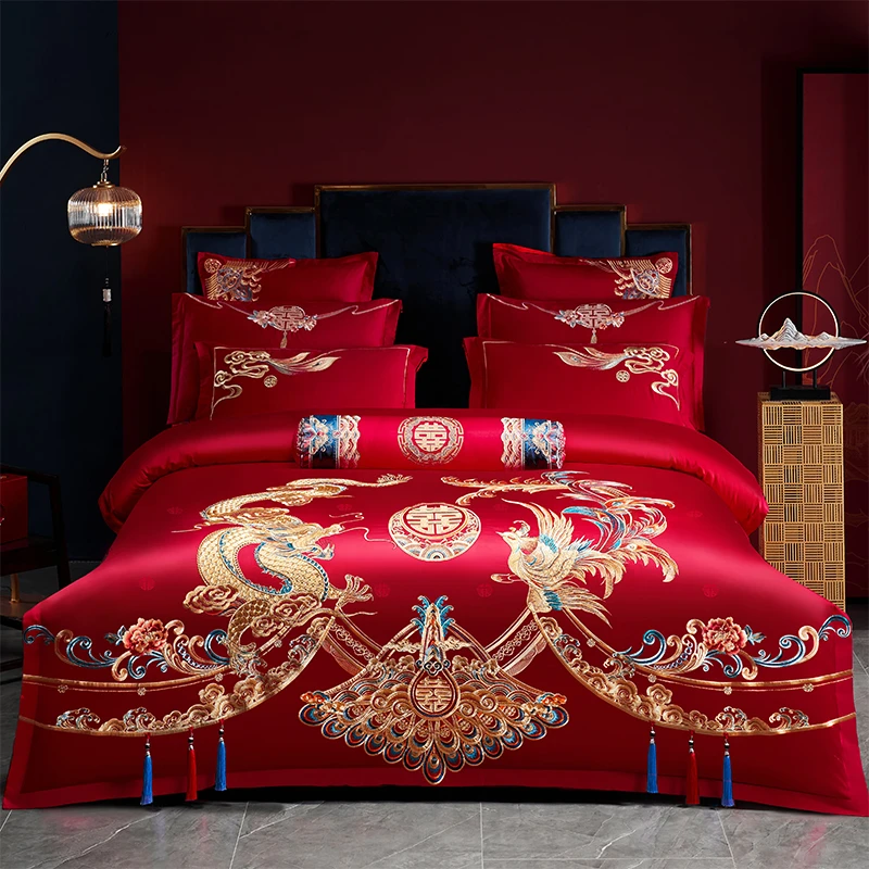 【金龙彩凤】婚庆刺绣四件套高端长绒棉绣花中式婚房全棉喜被