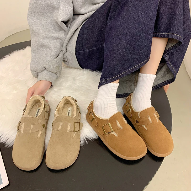 【小麦麦】韩版复古百搭软底2023新款香奶奶鞋子加绒秋冬博肯鞋防滑