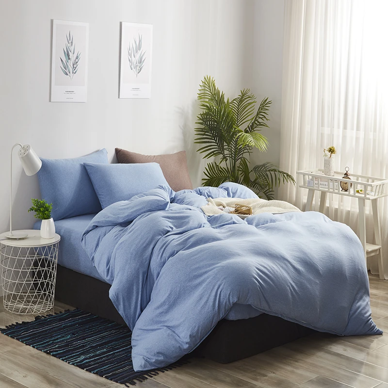 樱花家纺 全棉针织混纺四件套纯色简约床笠款床上用品