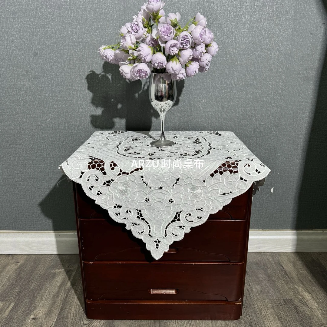 亚麻花60CM盖巾微波炉盖巾床头柜盖布留声机盖巾家用烤箱盖巾