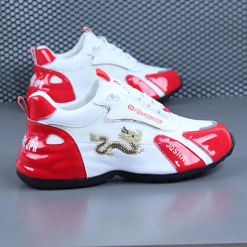 男女款春季手工刺绣龙网面透气防臭老爹鞋防滑轻便软底休闲运动鞋