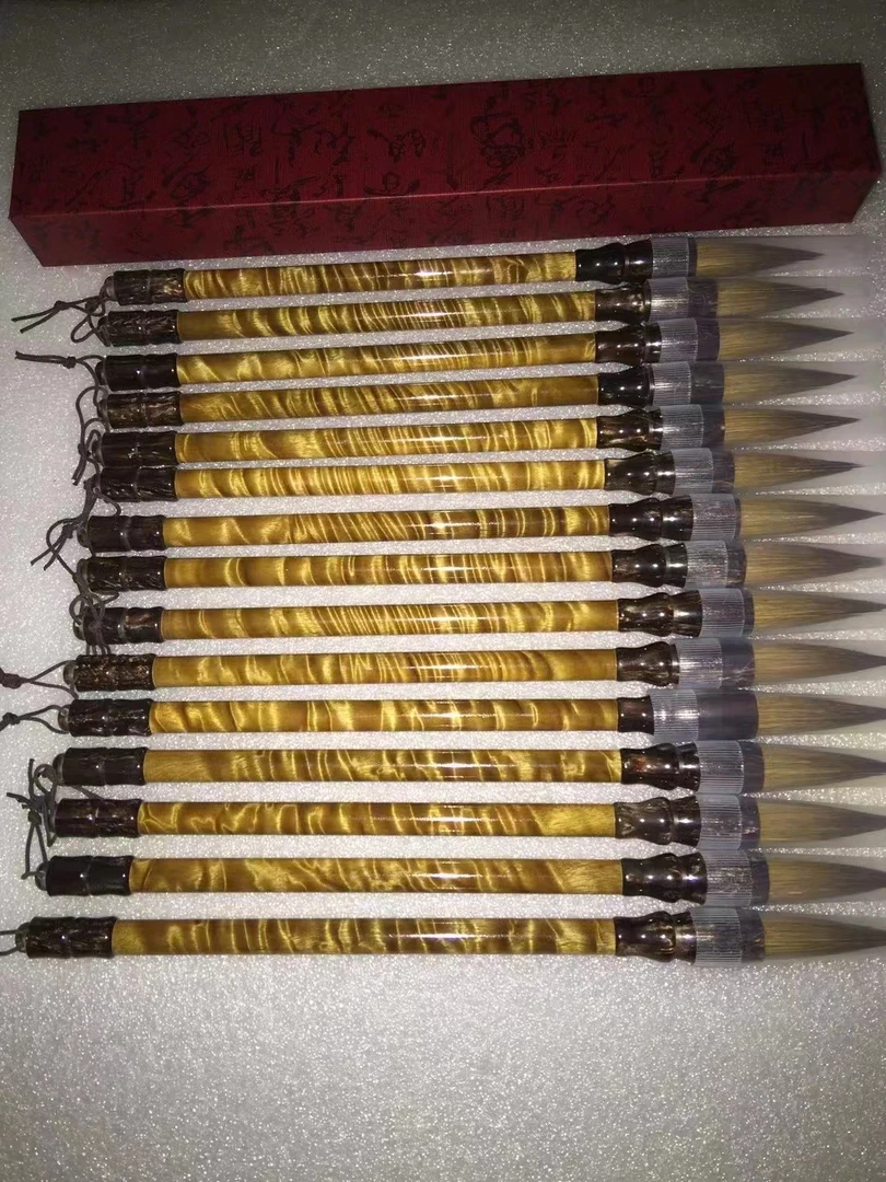 正宗金丝楠小叶桢楠满水波纹毛笔 老料金丝楠木书房办公送礼用品