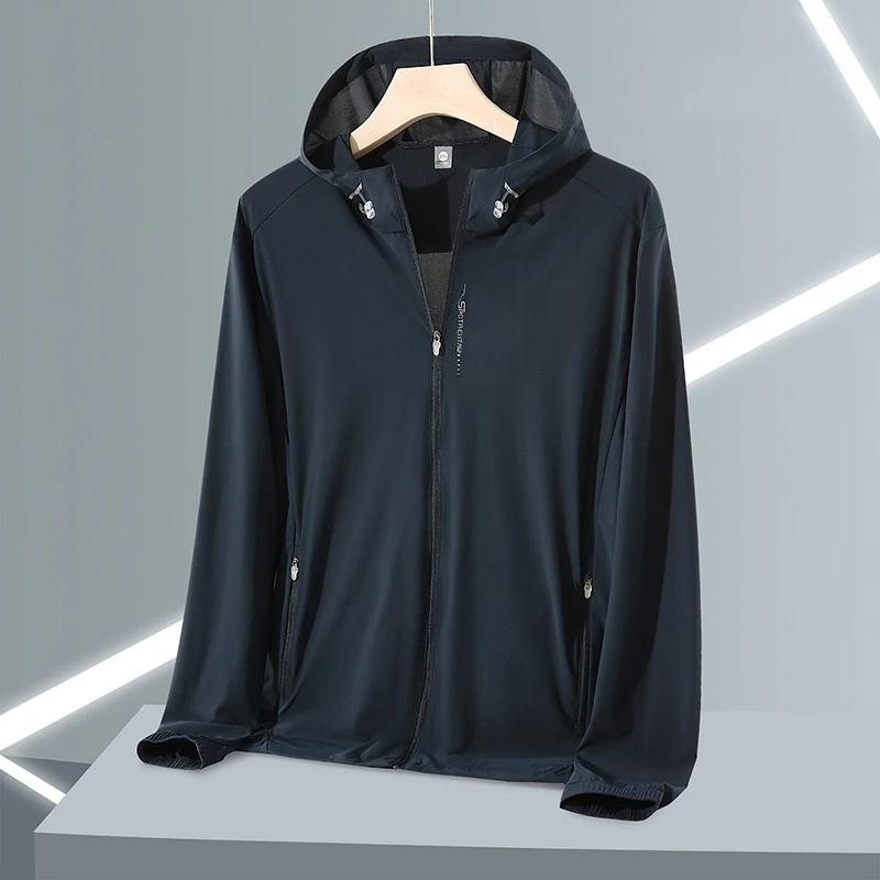 夏季冰感舒适弹力连帽风衣情侣轻薄宽松透气纯色百搭快干休闲外套